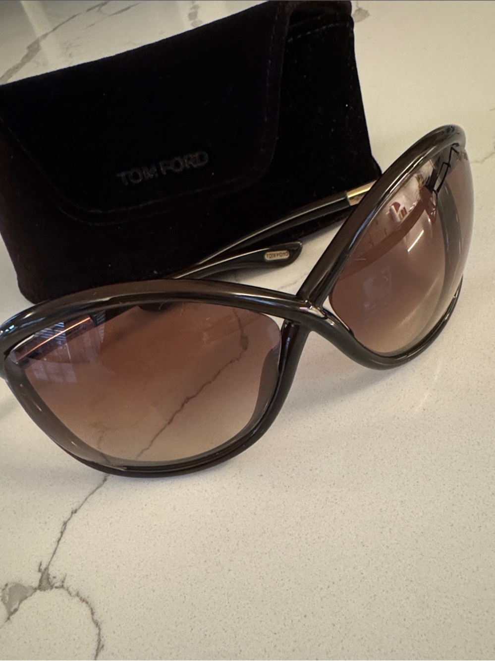 Tom Ford Whitney Brown Gradient Wrap Sunglasses with Gold Accents